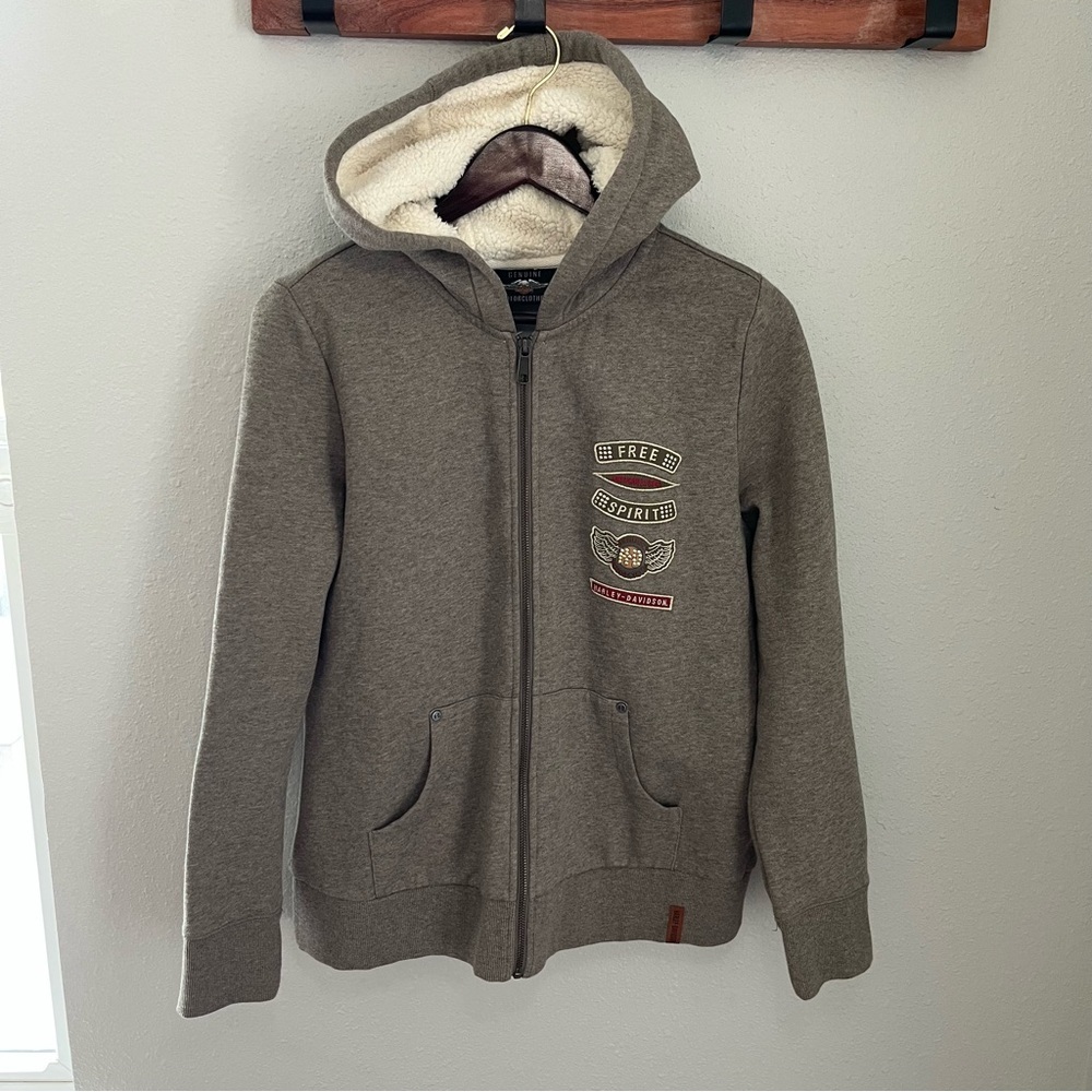 Harley-Davidson Gray Zip Up Sweater with Ribbed Cuffs
